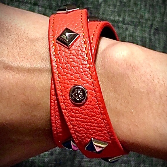 MCM Rockstar Dual Choker Necklace & Double Wrap Bracelet Red Leather Double Snap - Picture 12 of 14
